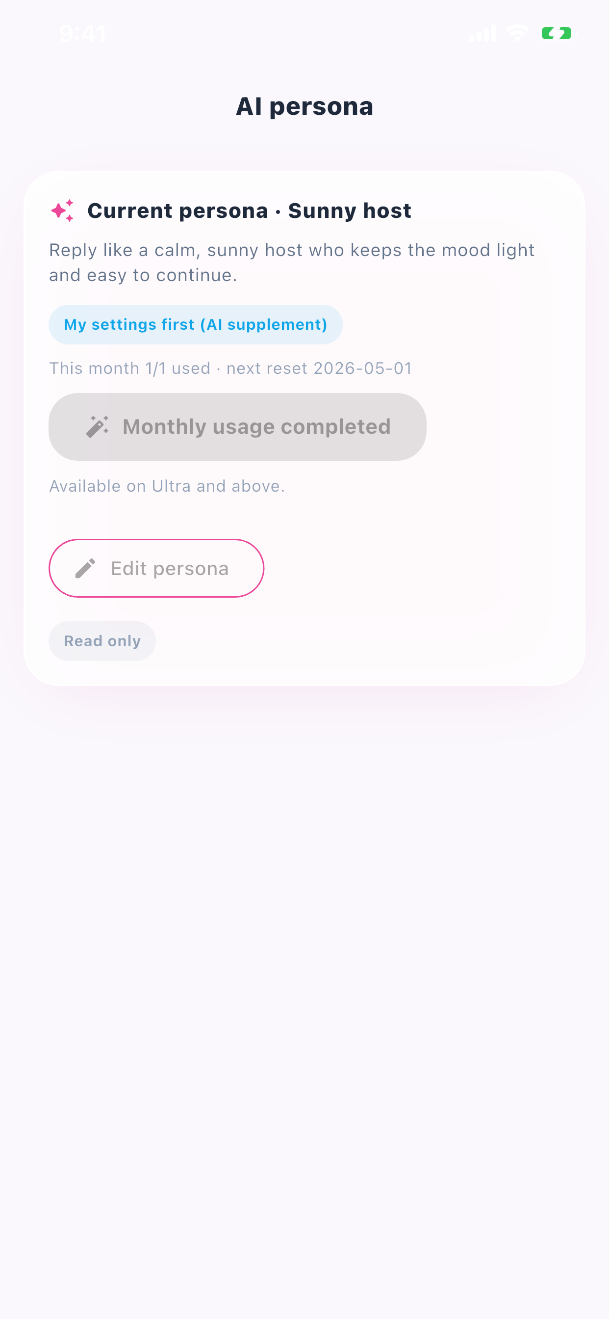 Pingra AI persona screenshot